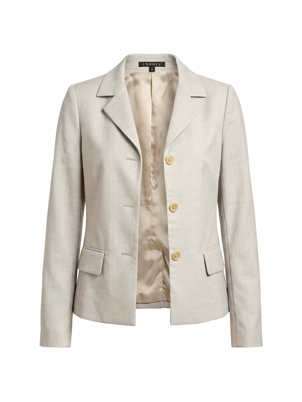 Theory Women's Gray Blazer Size S Notch Lapel 3-Button Single-Breasted Lined